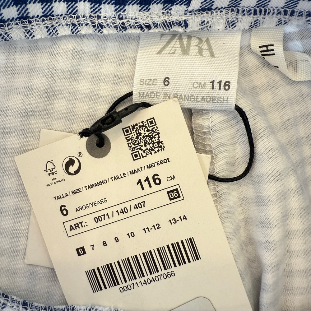 NWT Zara Girls Blue Gingham Leggings Size 6 Cotton Stretch - Picture 4 of 4